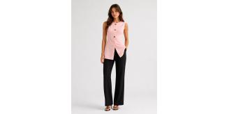 Pink Button Textured Waistcoat – Pastel Pink SIZE 8-20