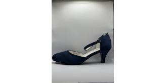 Women's Navy Blue Satin Ankle Strap Mid Heel Court Shoes – Wholesale Clearance Lot – 45 Pairs – RRP £1,300