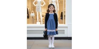 Girls Blue Lace Trim Dress 3-9 Years Sleeveless A Line Denim Style Casual Party Outfit