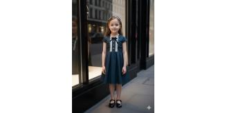 Girls Dark Green Lace Dress Vintage Cotton Party Dress Kids Age 3-7Y