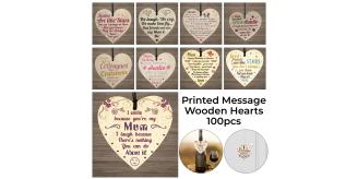 100pc Wooden Hanging Heart Plaque 10cm Gift Tags for Friends Family Colleagues JOBLOT