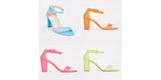Wholesale-Branded Ladies Summer Heeled Sandals – Assorted High-Street Brands (I Saw It First, Joia, U.Desired) & Colours(Green,Pink,Sky Blue,Orange,