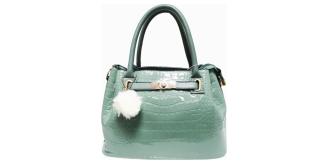 20pcs Mix Colour-Double Zipper Compartment Shiny Croc Gloss Tote Bag with a Pom Pom