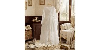 Vintage Snow White Lace Dress - Long Fairy Gown, Hollow Floral Design 2-3Y