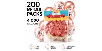 200 Packs Rose Gold Metallic & Confetti Balloons – 4,000 Balloons Wholesale Joblot