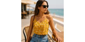 Women’s Striped V-Neck Crop Tops S M L White Yellow Red Navy Job Lot 120x 