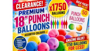 18" Punch Balloons – High Quality 8g | Wholesale Pack – 35 Bags of 50 (1,750 Balloons)