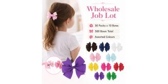 Wholesale Job Lot of 50 Packs of 10 Children's Hair Bow Clips Assorted Colours