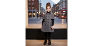 Girls Wool Blend Cape Coat –dark grey Baby Doll Style (3-9 Yrs)