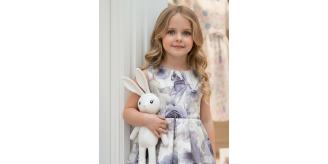 Girls' Smoke Grey Floral Dress: Elegant Bow Party, Ages 3-12