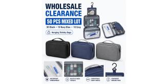 50x Hanging Toiletry Bags Wholesale Clearance Job Lot – 30 Black 10 Navy 10 Grey