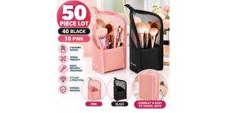 50 x Standing Makeup Brush Organiser Travel Cases Black & Pink Cosmetic Storage