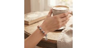 10Sets Charm Bracelet with Silver & Rose Gold Beads, Crystal Snowflake Pendant, and Adjustable Snake Chain for Women and Teens|