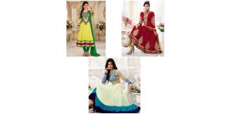 Indian Party Wear Suits, Anarkali, Salwar Kameez, Semi-Stitched, Mixed Box OF 5