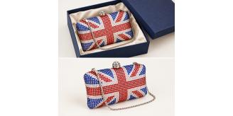 Joblot 4 Union Jack Diamante Crystal Clutch Bags, Silver Chain, Evening Bags