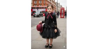 Girls Black Velvet Vintage Coat Grey Wool Blend Military Peplum Jacket 3-5Y