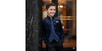 Boys Slim Fit Wedding Party Formal Coat Navy Velvet Blazer Tuxedo Jacket  3-7Y