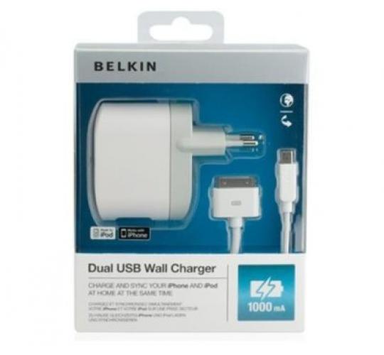 20 x Belkin Dual USB (EU2 Pin) Wall Charger & Cables White F8Z597cw03