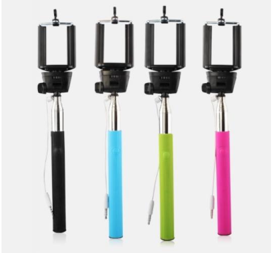 100 x Selfie Stick with Cable Connection and Groove in multi colours