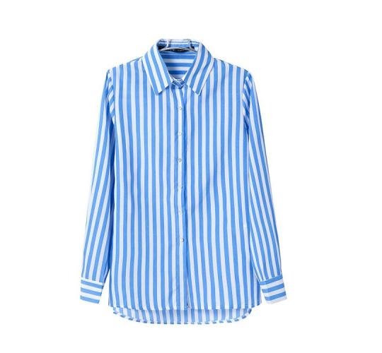 Women's Ladies Shirt Top Striped Cotton Full Sleeve