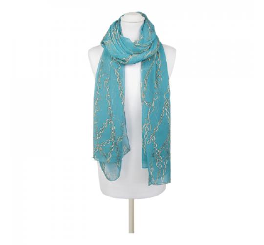 Wholesale Job Lot Clearance Blue Chain Print Chiffon Scarf