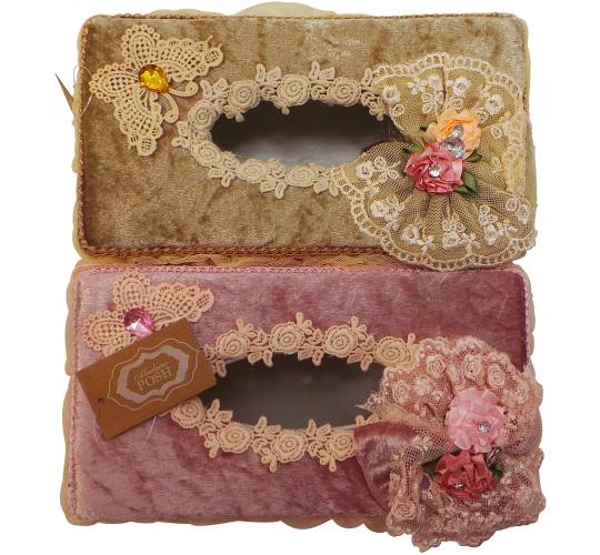 Wholesale Joblot of 10 Madame Posh 'Serafina' Velvet Tissue Boxes Beige & Pink