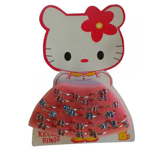 Wholesale Joblot of 72 Girls Butterfly Rings on Kitty Display Board Mixed Colour