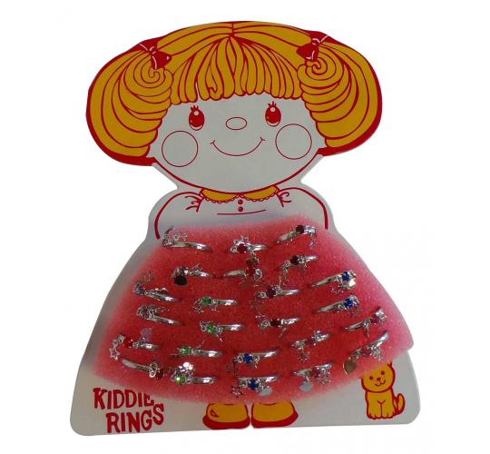 Wholesale Joblot of 72 Girls Silver & Gold Faux-Gemstone Rings With Heart/Stars