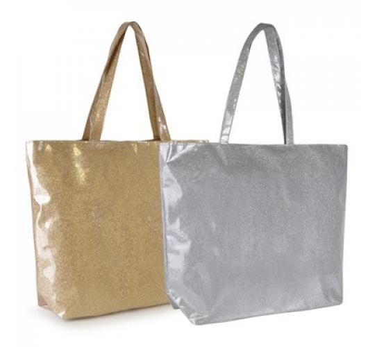 Wholesale Joblot Of 24 Glitter Laminated Tote Bags Silver And Gold