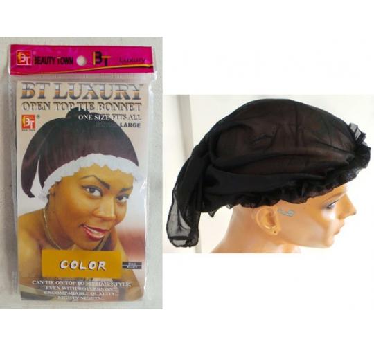 Wholesale Joblot of 50 Open Top Tie Bonnet Caps Black