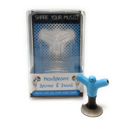 Wholesale lot of 48 x Novelty Headphone Ear Phone Splitter and Suction Stand in Blue