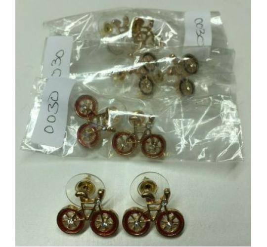 Wholesale Lot Of 30 Pairs Of Gold Bike Earrings Studs, 3 Colours Womens Cycling