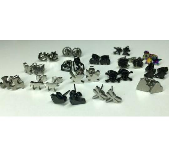 Wholesale Lot Of 100 Pairs Of Silver & Black Stainless Steel Studs Many Styles