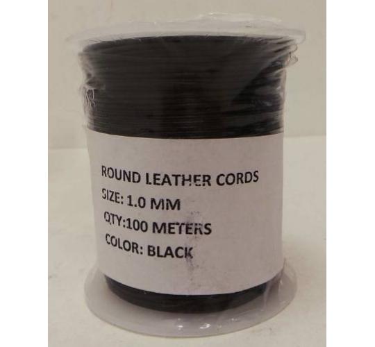 Joblot of 500m Black Real Leather Round Cords 4 Shades 1mm Wide