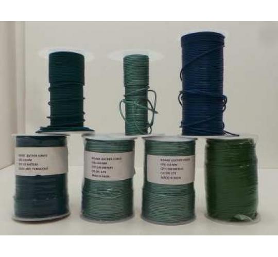 Joblot of Approx 530m of Blue/Green Mixed Round Leather Cords 2mm Wide