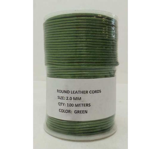 Joblot of Approx 460m of Green Round High Quality Leather Cords 2mm Wide