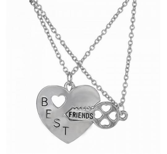 One Off Joblot of 14 Best Friend Heart & Key Duo Necklaces Silver