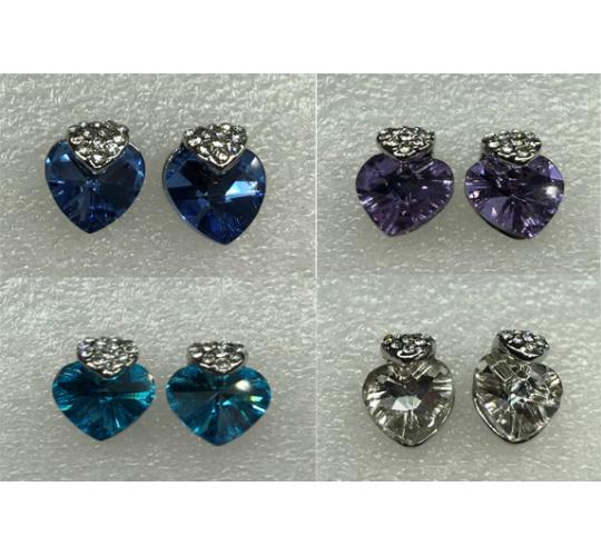 Wholesale Joblot of 10 Cubic Zirconia Crystals Heart Earrings Mixed Colours