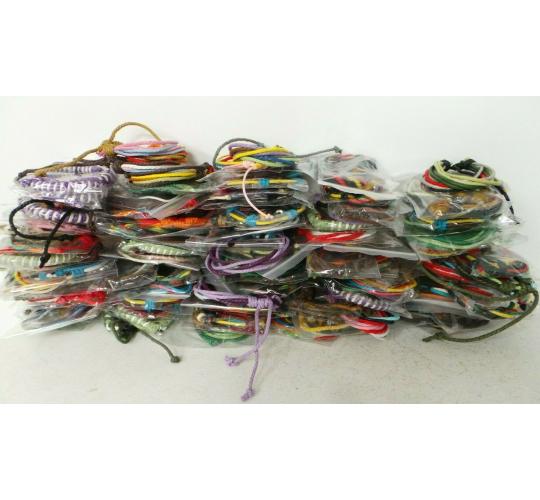 200 Natural & Waxed Cord Surfer, Festival Bracelets Some With Leather Throngs Or Beads