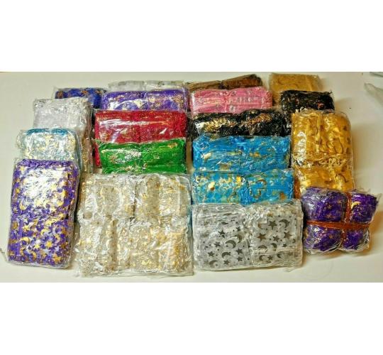 Wholesale Joblot Of 10 Sets Of 100 Organza Gift Bags Hearts, Stars & Butterflies Mixed Colours