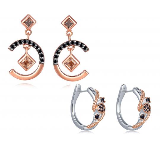One Off Joblot Of 6 925 Sterling Silver Rose Gold & Cubic Zirconia Earrings
