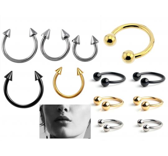 50 Stainless Steel Horseshoe Lip Ring, Septum, Nipple Body Piercings Spike & Round Mixed Sizes