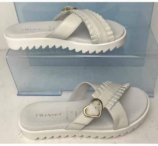 One Off Joblot of 4 Twinset Milano Girls White Leather Heart Sandals with Pleat
