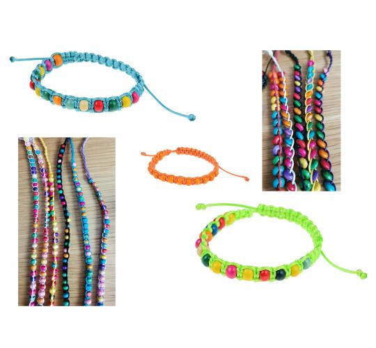 Wholesale Joblot Of 50 Wooden Bead And Nylon Cord Festival Or Beach Bracelets