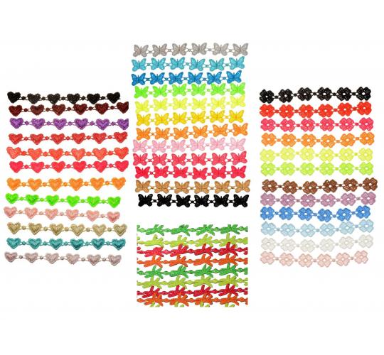 Wholesale Lot of 100 Embroidered Lace Bracelets/Anklets Butterflies, Starfish, Hearts & Flowers