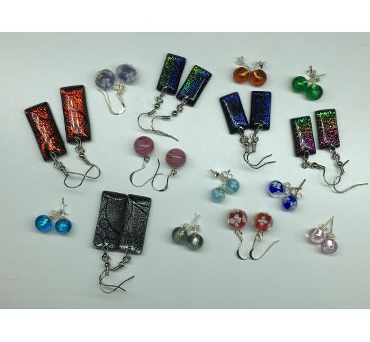 Wholesale Joblot Of 20 Handmade Venetian Glass Earrings Dichroic, Flower & Foil