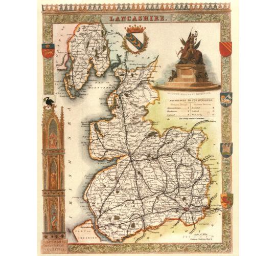 95 Lancashire 19th Century Reproduction Thomas Moule Decorative Antique Maps
