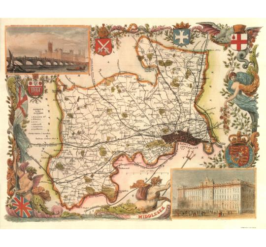 130 Middlesex 19th Century Reproduction Thomas Moule Decorative Antique Maps
