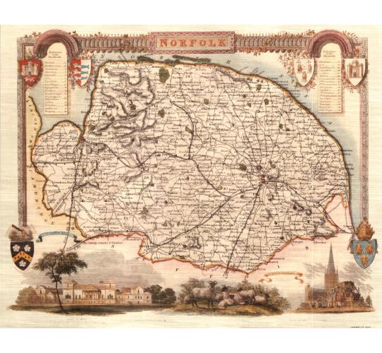 60 Norfolk 19th Century Reproduction Thomas Moule Decorative Antique Maps