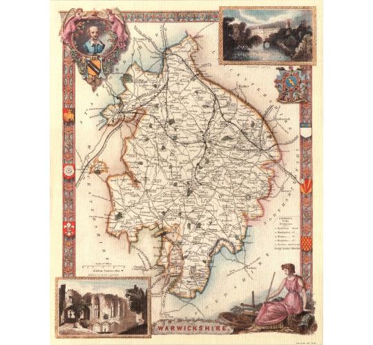 85 Warwickshire 19th Century Reproduction Thomas Moule Decorative Antique Maps